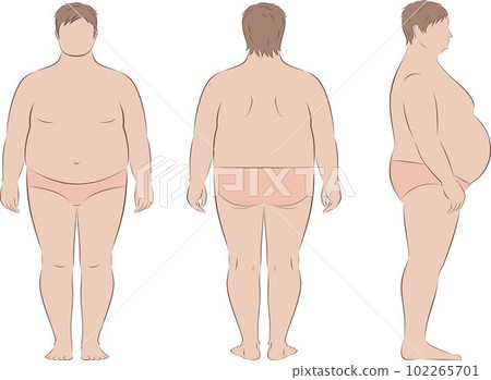 Fat man figure. Front, back, side. Fat man figure. Front, back, side. 102265701