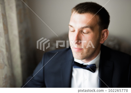 Beautiful man, groom posing and preparing for wedding 102265778