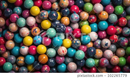 Sweet Jawbreakers Candy Photorealistic Horizontal Background. Sweet Dessert From Confectionery. Ai Generated Hyperrealistic Background with Delicious Flavory Jawbreakers Candy. 102265779