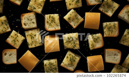Freshly Baked Garlic Bread Photorealistic Horizontal Background. Crusty Pastry, Gourmet Bakery. Ai Generated Hyperrealistic Background with Aromatic Traditional Garlic Bread . Freshly Baked Garlic Bread Photorealistic Horizontal Background. Crusty Pastry, Gourmet Bakery. Ai Generated Hyperrealistic Background with Aromatic Traditional Garlic Bread . 102265874