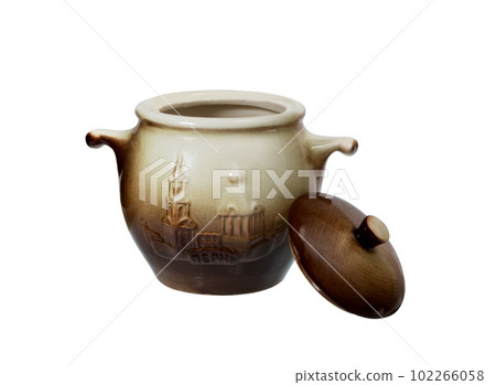 Ceramic  pot for cooking on white. 102266058