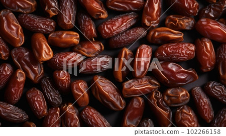 Organic Dried Date Fruit Photorealistic Horizontal Background. Healthy Vegetarian Energy Snack. Ai Generated Hyperrealistic Background with Delicious Chewy Dried Date Fruit. 102266158