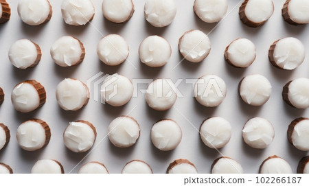 Sweet Coconut Candy Photorealistic Horizontal Background. Sweet Dessert From Confectionery. Ai Generated Hyperrealistic Background with Delicious Flavory Coconut Candy. 102266187
