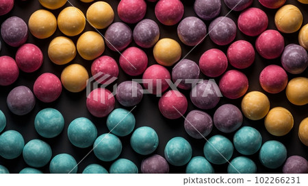 Sweet Bonbons Candy Photorealistic Horizontal Background. Sweet Dessert From Confectionery. Ai Generated Hyperrealistic Background with Delicious Flavory Bonbons Candy. Sweet Bonbons Candy Photorealistic Horizontal Background. Sweet Dessert From Confectionery. Ai Generated Hyperrealistic Background with Delicious Flavory Bonbons Candy. 102266231