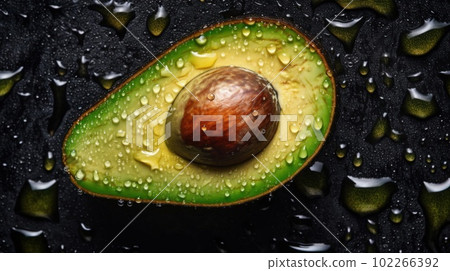 Fresh Organic Avocado Fruit Photorealistic Horizontal Background. Healthy Vegetarian Diet. Ai Generated Hyperrealistic Background with Delicious Juicy Avocado Fruit. 102266392