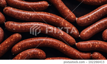 Delicious Andouille Sausage Meat Product Photorealistic Horizontal Background. Savory Food, Gourmet Appetizer. Ai Generated Hyperrealistic Background with Delicious Deli Andouille Sausage Meat Product Delicious Andouille Sausage Meat Product Photorealistic Horizontal Background. Savory Food, Gourmet Appetizer. Ai Generated Hyperrealistic Background with Delicious Deli Andouille Sausage Meat Product 102266413