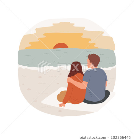 Watch sunset isolated cartoon vector illustration. Couples romantic mood, teens enjoying sunset at beach, teenagers relationship, first love, boy and girl happy moments vector cartoon. Watch sunset isolated cartoon vector illustration. Couples romantic mood, teens enjoying sunset at beach, teenagers relationship, first love, boy and girl happy moments vector cartoon. 102266445