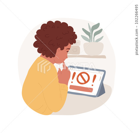 Web content filtering isolated cartoon vector illustration. Parental control app, monitoring, digital wellbeing, block icon on screen, teen receives ban notification on device vector cartoon. 102266495