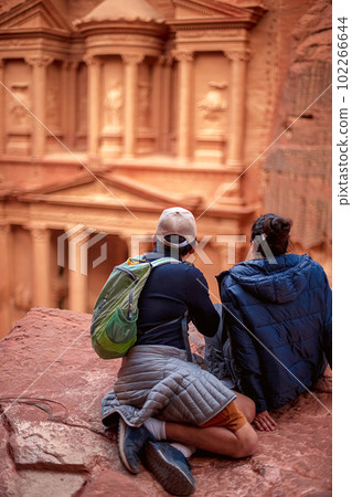 View of the Al-Khazneh Palace or Treasury in Petra, Jordan. 102266644