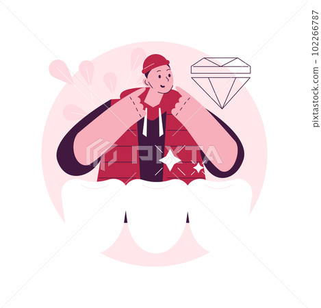 Grills jewelry teeth abstract concept vector illustration. Hip hop culture, wearing golden grills, dental jewelry, precious stones, removable teeth wear, custom manufacturing abstract metaphor. 102266787