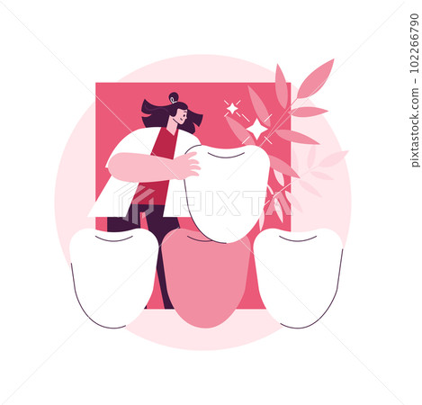 Dental veneers abstract concept vector illustration. Veneer placement, dental beauty solution, teeth aesthetics, cosmetic dentistry service, orthodontic clinic, celebrity smile abstract metaphor. 102266790