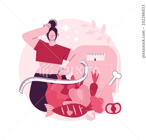 Dukan diet abstract concept vector illustration. Weight-loss diet, low carb food diet plan, fat-free dairy, oat bran, vegetarian proteins, limiting carbohydrates, burn fat abstract metaphor. Dukan diet abstract concept vector illustration. Weight-loss diet, low carb food diet plan, fat-free dairy, oat bran, vegetarian proteins, limiting carbohydrates, burn fat abstract metaphor. 102266833