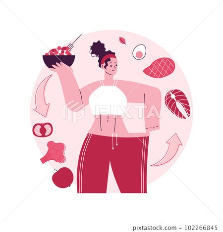 Carb cycling abstract concept vector illustration. Eating habits, weight-loss diet, healthy lifestyle, low-carb and high-carb intake, nutrition plan, balanced meal, carbohydrate abstract metaphor. 102266845