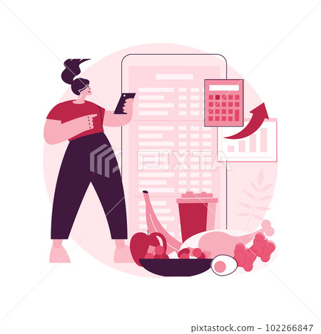 Weight watchers freestyle abstract concept vector illustration. Point counting system, foods clock, weight-loss diet, calories, saturated fat, online program, healthy recipes abstract metaphor. 102266847