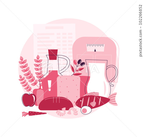 Mediterranean diet abstract concept vector illustration. Healthy lifestyle, italian cuisine, greek salad, cooking ingredients, olive oil, restaurant menu, sea fish, organic food abstract metaphor. 102266852