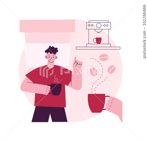 Coffee break abstract concept vector illustration. Hot drink vending machine, coffee break, low energy, energizing caffeine dose, office life, take away cup, cafe meeting abstract metaphor. 102266866