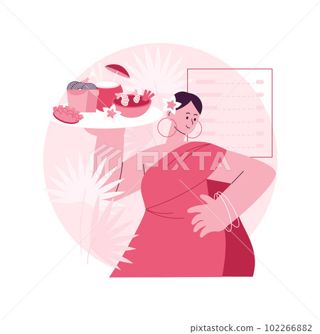 Thai cuisine abstract concept vector illustration. Thai traditional food, oriental cuisine restaurant menu, thailand spicy taste, asian recipe, takeout meal, gourmet market abstract metaphor. 102266882