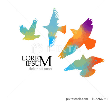 Abstract colored flying birds. Mixed media. Vector illustration Abstract colored flying birds. Mixed media. Vector illustration 102266952