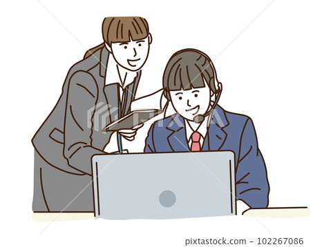 操作個人電腦的女學生和教書的老師 操作個人電腦的女學生和教書的老師 102267086