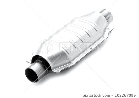 Muffler of the exhaust system of car on a white background. Muffler of the exhaust system of car on a white background. 102267099