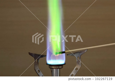 Ignition of copper oxide on a mini burner with stick. on the mini burner. Chemical experiments. Ignition of copper oxide on a mini burner with stick. on the mini burner. Chemical experiments. 102267119
