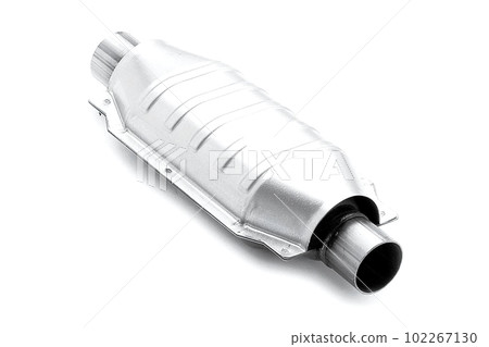 Muffler of the exhaust system of car on a white background. Muffler of the exhaust system of car on a white background. 102267130