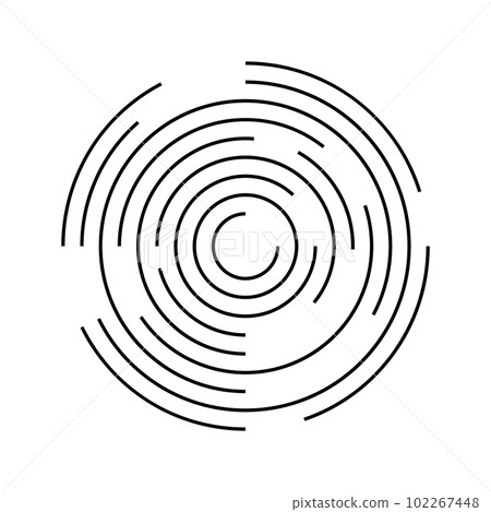 Concentric circles with broken lines isolated on white background. Circular ripple icon. Vortex, sonar wave, soundwave, sunburst, sound signal sign 102267448