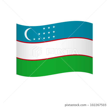 Uzbekistan flag - simple wavy vector icon with shading. 102267503