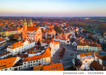 Stara Boleslav Town with Church of the Assumption of Mary, Czech Republic. Aerial view from drone. Stara Boleslav Town with Church of the Assumption of Mary, Czech Republic. Aerial view from drone. 102268068