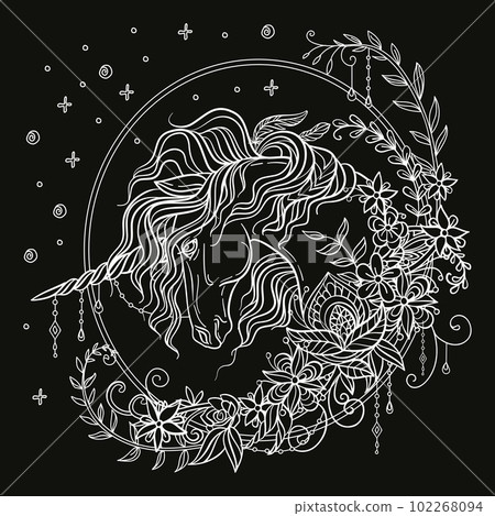 Vector coloring magic unicorn white vector illustration 2 Vector coloring magic unicorn white vector illustration 2 102268094