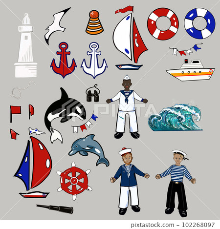 sea set, dolphin, whale, shark, fish, turtle, shell, pearl 102268097