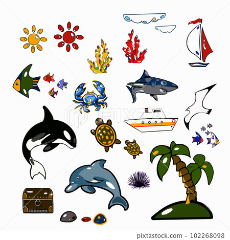 sea set, dolphin, whale, shark, fish, turtle, shell, pearl sea set, dolphin, whale, shark, fish, turtle, shell, pearl 102268098