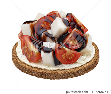 Cheese and tomato sandwich with balsamic sauce isolated on white background 102268241