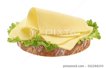 Cheese sandwich, gouda slices on bread isolated on white background Cheese sandwich, gouda slices on bread isolated on white background 102268243