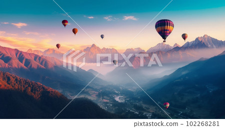 Colorful hot air balloons. Illustration AI Generative 102268281