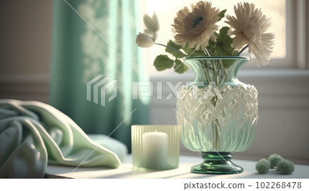 Green luxury flowers in glass vase. Illustration AI Generative 102268478