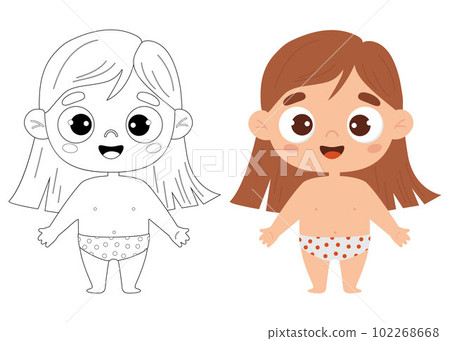 Anime Girl Smiling, Vector Coloring for Children Stock Vector