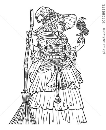 Halloween Witch and Broom Isolated Coloring Page Halloween Witch and Broom Isolated Coloring Page 102269178