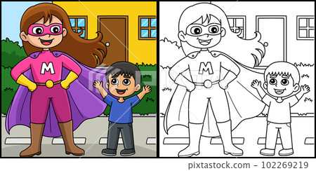 Mothers Day Supermom Coloring Page Illustration - Stock Illustration  [102269219] - PIXTA