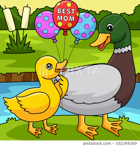 Mothers Day Duck Colored Cartoon Illustration 102269269