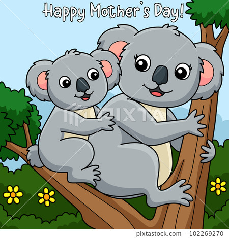 Mothers Day Koala Colored Cartoon Illustration 102269270