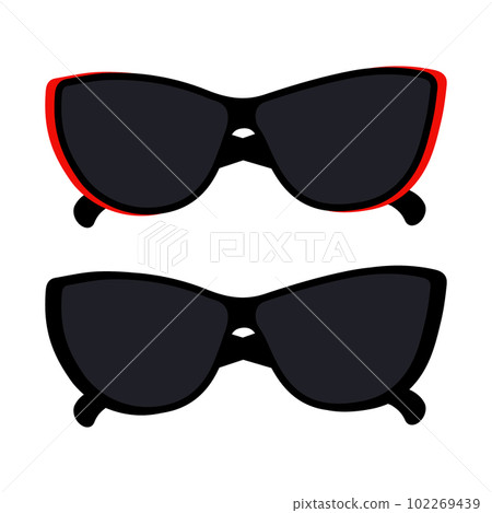 Set of 2 elegance sunglasses with dark lenses in black and red frame. Hello summer. Sunglasses day. Set of 2 elegance sunglasses with dark lenses in black and red frame. Hello summer. Sunglasses day. 102269439