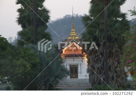 Evening time at Royal Palace (Haw Kham) for King Sisavang Vong now serves as the Luang Prabang National Museum. Evening time at Royal Palace (Haw Kham) for King Sisavang Vong now serves as the Luang Prabang National Museum. 102271292