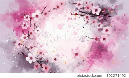 Pale pink abstract background decorated with cherry blossoms: AI work 102271492