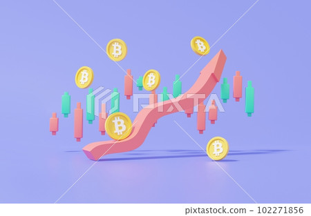 3D illustration cartoon minimal cryptocurrency or BTC trading arrow growth exchange analysis data information financial investment trader concept on lilac background 3D illustration cartoon minimal cryptocurrency or BTC trading arrow growth exchange analysis data information financial investment trader concept on lilac background 102271856