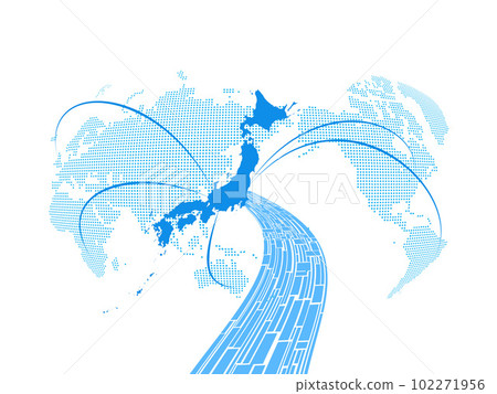 以日本為中心的世界地圖中的日本經濟發展圖 102271956