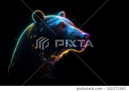 Image of a bear with light that is in the digital world on a dark background. Wildlife Animals. illustration, generative AI. Image of a bear with light that is in the digital world on a dark background. Wildlife Animals. illustration, generative AI. 102271982