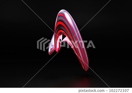 3d render, abstract background, modern curved shape, deformation, colorful lines, neon light, distorted object. 3D Colorful abstract twisted fluide shape. 102272107