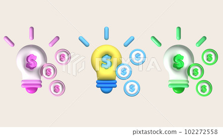 illustration 3d light bulb and money dollar Idea concept of making money or saving money. illustration 3d light bulb and money dollar Idea concept of making money or saving money. 102272558