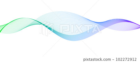 Smooth flowing wave lines. Abstract curved wavy stripes. Light green blue purple gradient design element for presentation, flyer, poster, website, banner, brochure. Vector illustration 102272912